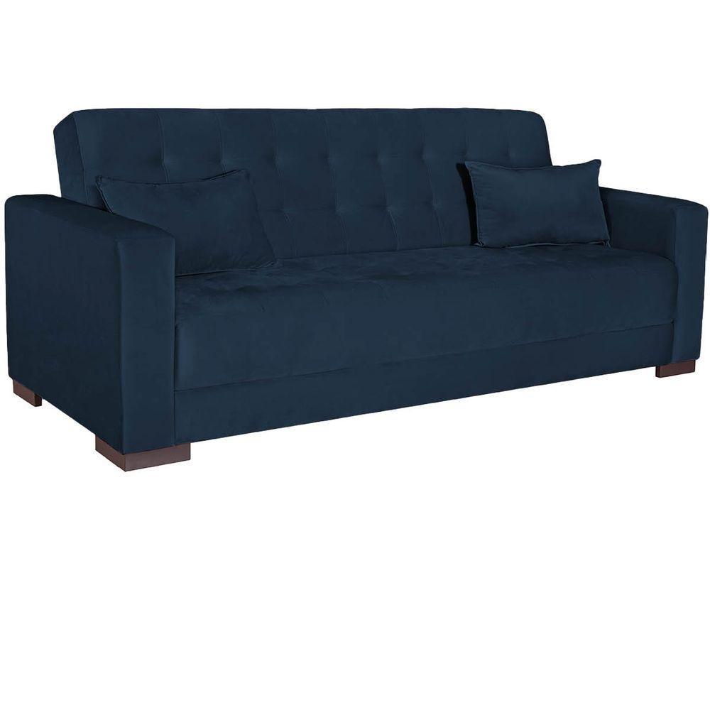 Sofá Cama 3 Lugares Jobim Suede - Amarena Móveis Azul Marinho - 8