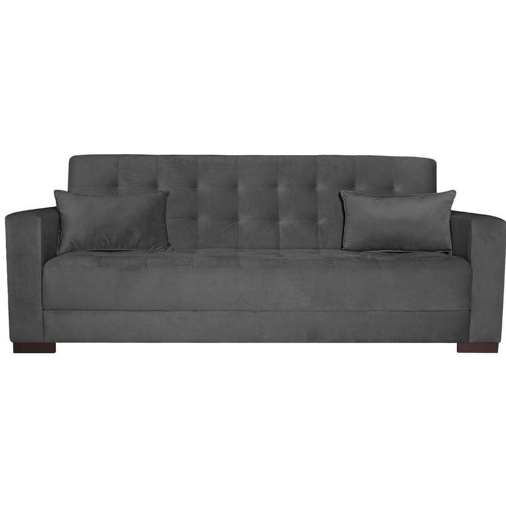 Sofá Cama 3 Lugares Jobim Linho Cinza Escuro - 3