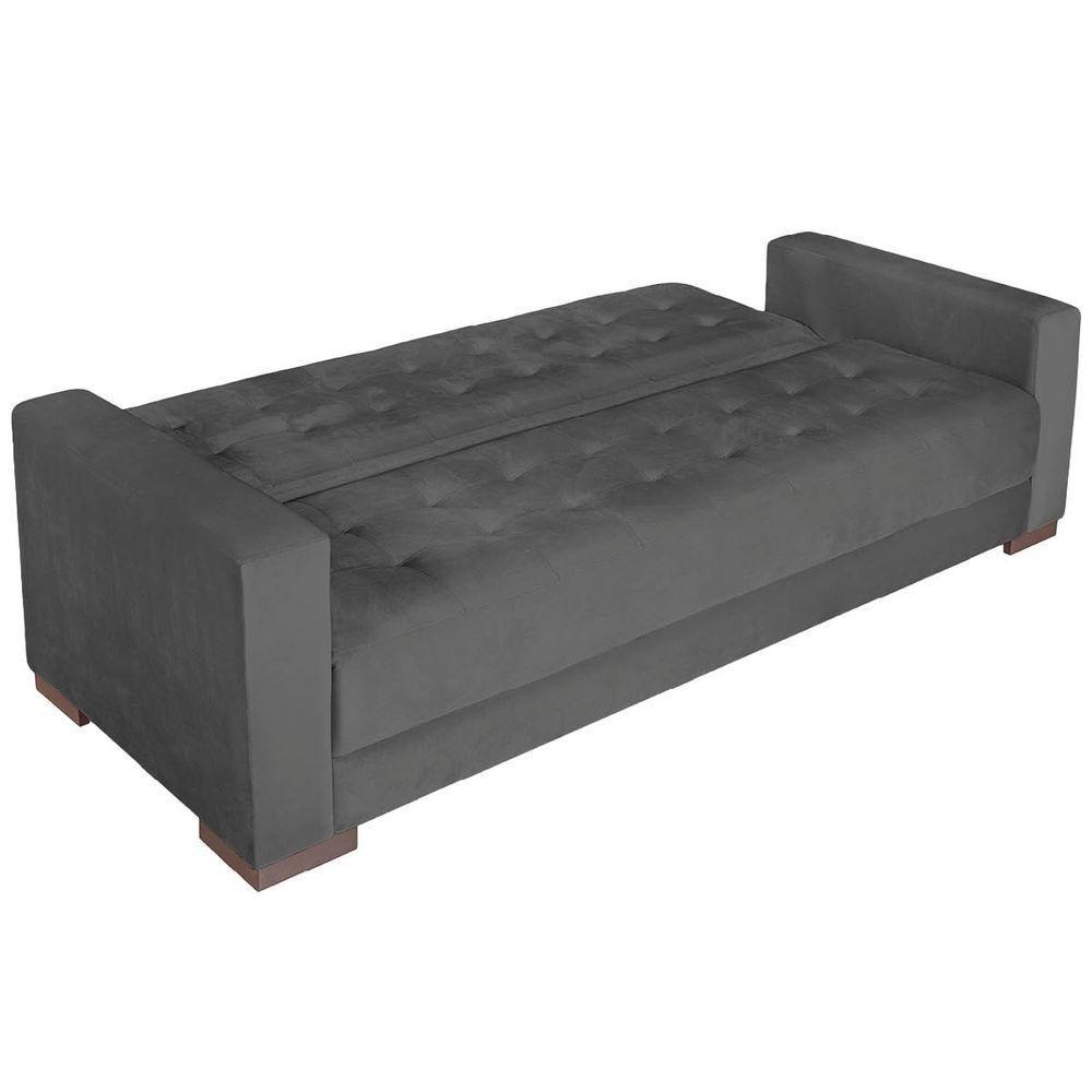 Sofá Cama 3 Lugares Jobim Linho Cinza Escuro - 6