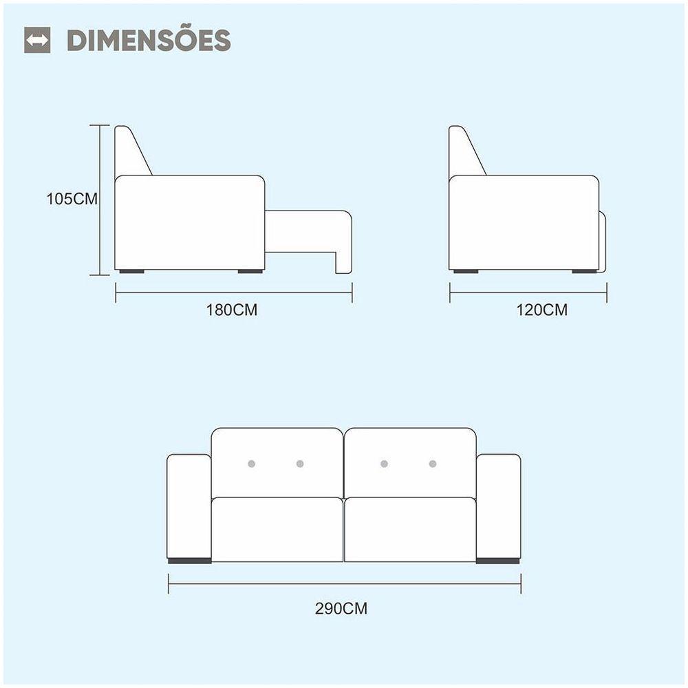 Sofá 5 Lugares Retrátil Bruna 2,90m Veludo - Móveis Mix Marrom Havana - 2