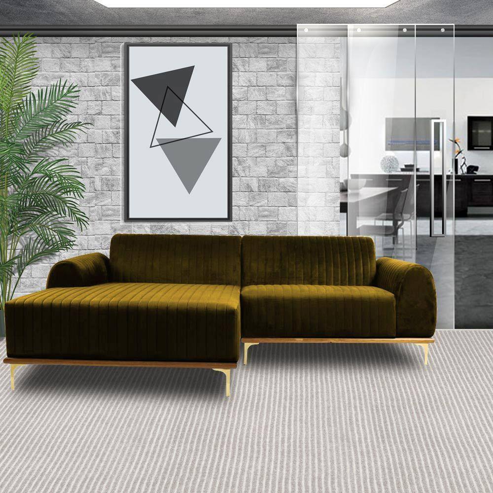 Sofá 4 Lugares com Chaise Base de Madeira Euro 255 Cm Veludo Mostarda - 4