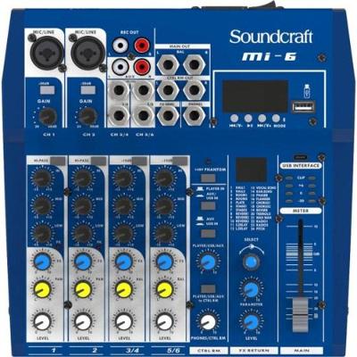 Mesa de Som Mi-6 6 Canais com USB Bluetooth MP3 Player para Músicos e Igrejas Soundcraft