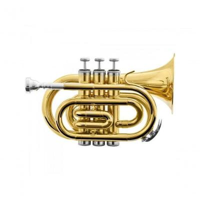 Trompete Pocket HMT-500L com Afinação em Bb e Válvula de 3 Pistões Dourado Harmonics