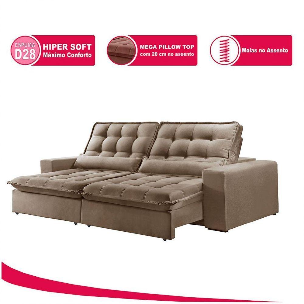 Sofá 4 Lugares Retrátil Orion 2.50m Veludo Palha Móveis Mix Palha - 3