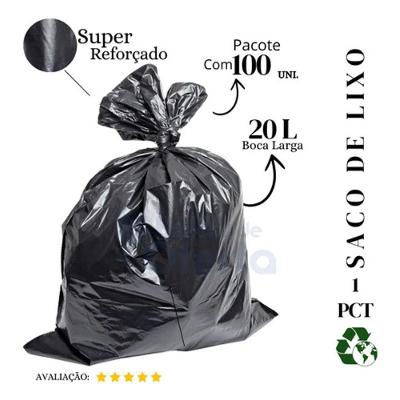 Saco de Lixo Super Reforçado Preto 20L Pacote com 100 Unidades Higipack