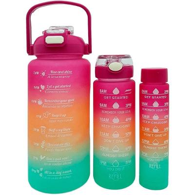 Garrafa de Água Kit Treino Academia 3 Peças Frases Motivacionais 2L 900ml 300ml Rosa Laranja