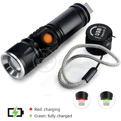 Lanterna Recarregável Mini Militar Longo Alcance Zoom Ajustável LED Preto Lápam