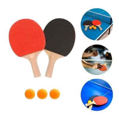 Kit Ping Pong Tênis de Mesa 2 Raquetes Madeira e 3 Bolinhas Revestimento Antideslizante DDG Toys