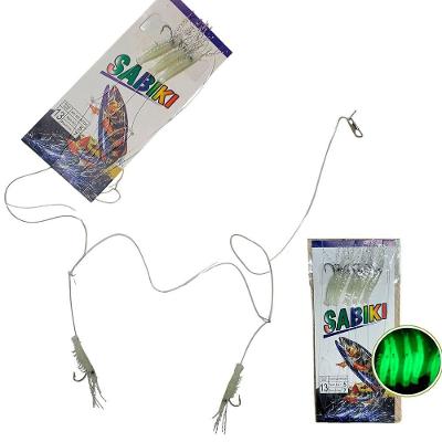 Kit Isca Artificial Sabiki 5 Camarões Fluorescentes Pesca Noturna Branco AB Mídia