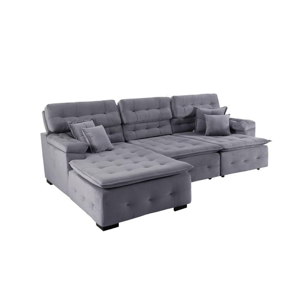 Sofá Orlando 2.80x1.50m Com Chaise, Retrátil E Reclinável - Chumbo - 7