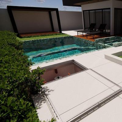 Tampa Casa De Máquinas Colmeia Sistema Gaveta Deslizante 95x95cm Alumínio Bege Claro