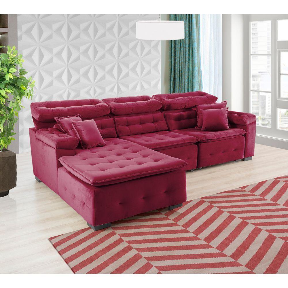 Sofá Orlando 2.80x1.70m Com Chaise, Retrátil E Reclinável - Vinho - 4