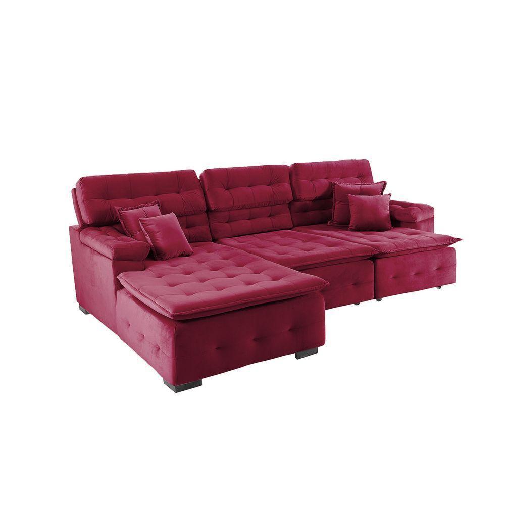 Sofá Orlando 2.80x1.70m Com Chaise, Retrátil E Reclinável - Vinho - 6