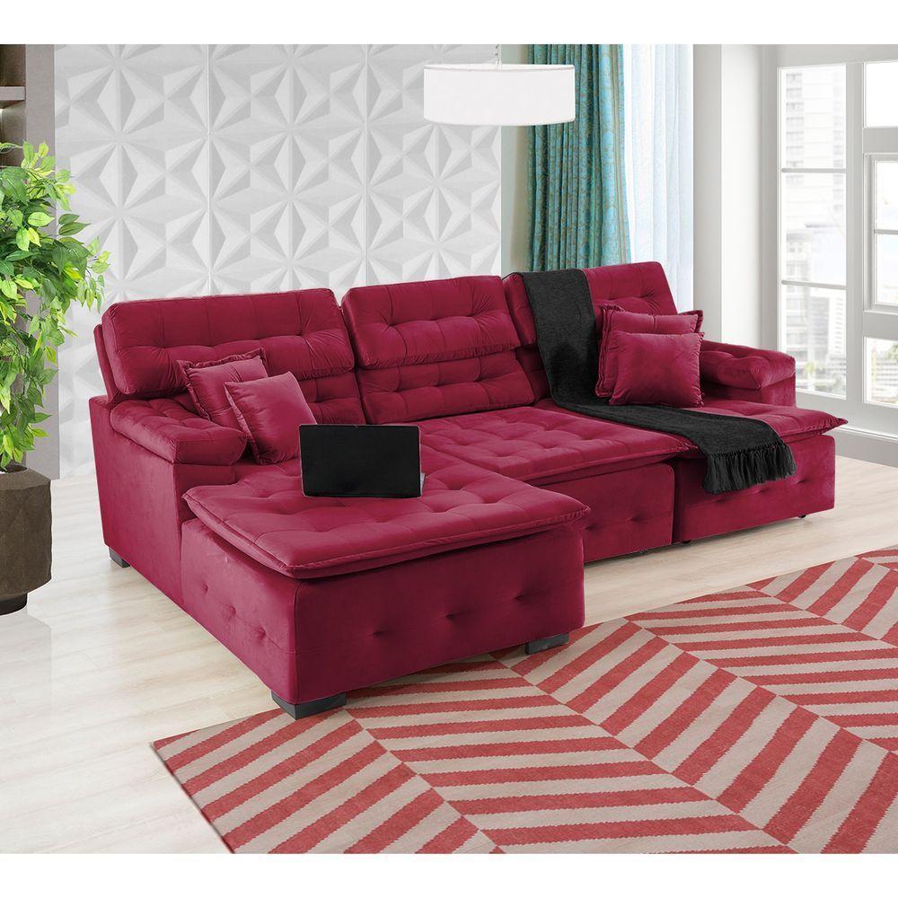 Sofá Orlando 2.80x1.70m Com Chaise, Retrátil E Reclinável - Vinho - 7