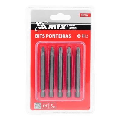 Bits Philips PH2 5x75mm Aço Crv 1-4 Pol Jogo 5 Peças Vermelho MTX