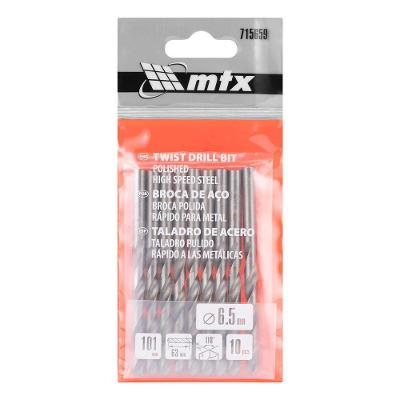 Broca para Metal 6,5mm Kit 10 Peças Aço Rápido HSS 62-65 HRC MTX