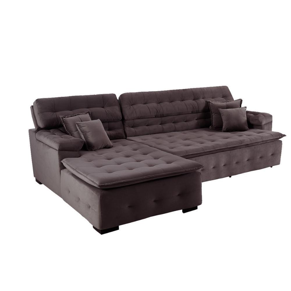 Sofá Orlando 2.40x2.10m Com Chaise, Retrátil E Reclinável - Marrom - 2