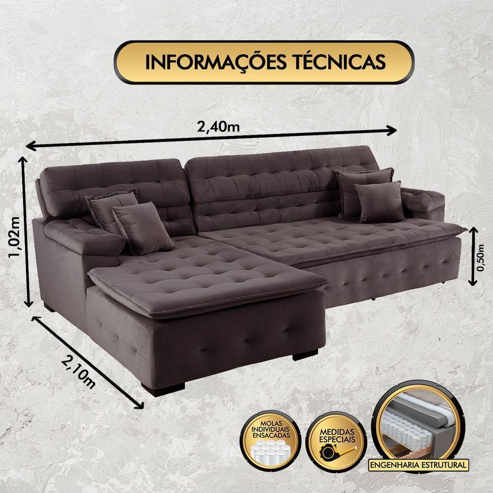 Sofá Orlando 2.40x2.10m Com Chaise, Retrátil E Reclinável - Marrom - 3