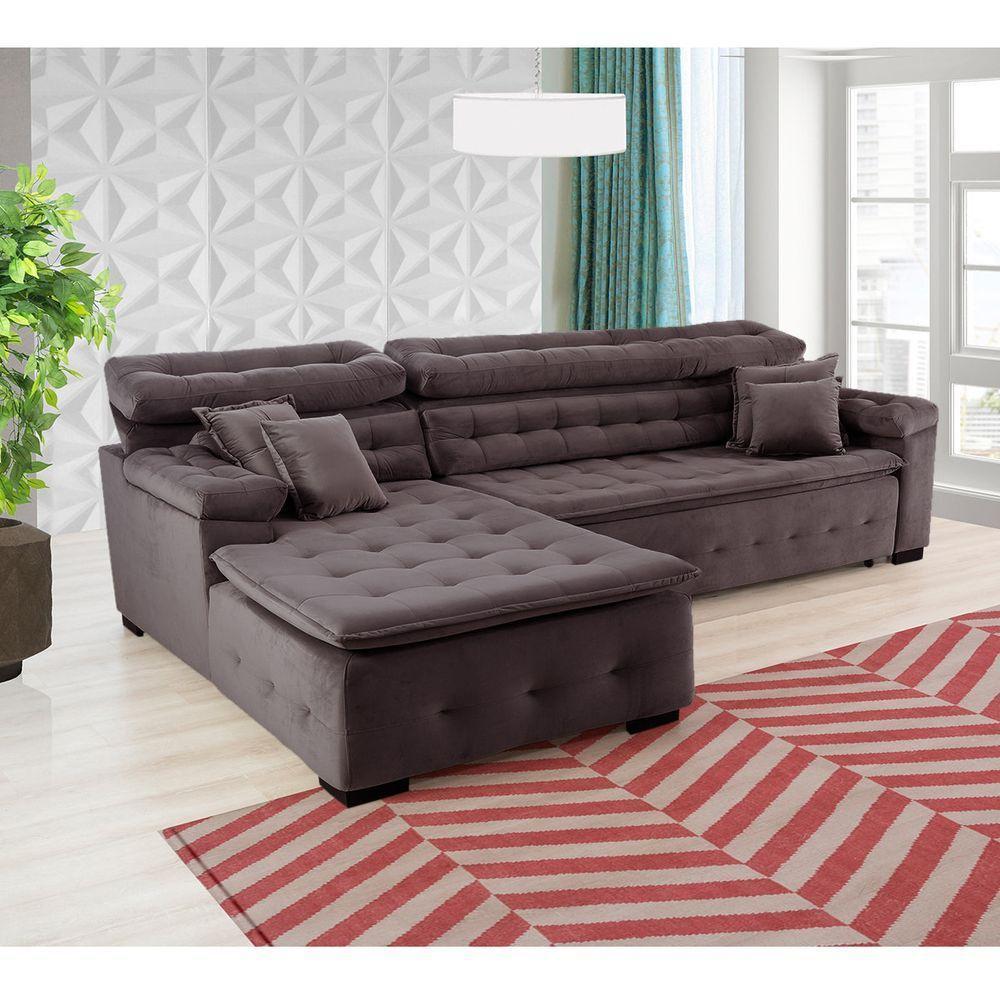 Sofá Orlando 2.40x2.10m Com Chaise, Retrátil E Reclinável - Marrom - 4