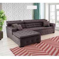 Sofá Orlando 2.40x2.10m Com Chaise, Retrátil E Reclinável - Marrom