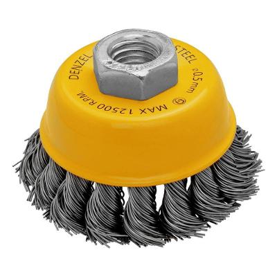 Escova Tipo Copo Rosca M14 Inox 0,5mm Fios Torcidos Amarelo Denzel
