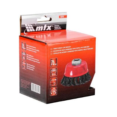 Escova de Aço Copo Torcida 75mm 746249 M14 para Remoção de Ferrugem e Tinta Vermelho Mtx