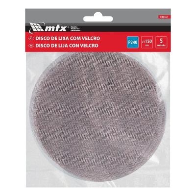 Disco de Lixa Telado com Velcro Grão 240 150mm Vermelho Kit 5 Unidades Mtx