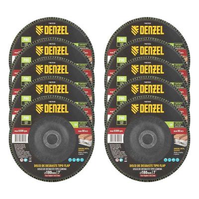 Disco de Desbaste Tipo Flap 7407555 Grão 80 180x22,2mm Uso Profissional Amarelo Denzel