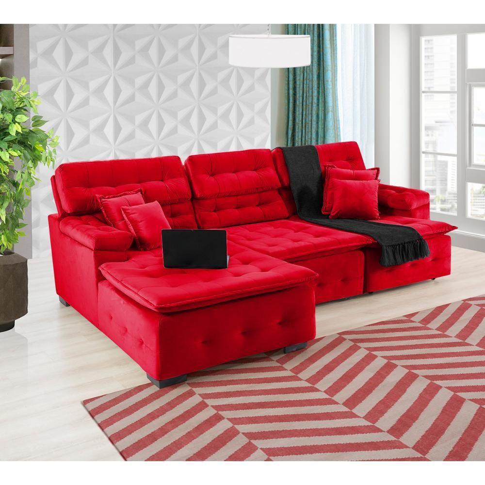 Sofá Orlando 2.80x1.50m Com Chaise, Retrátil E Reclinável - Vermelho - 6