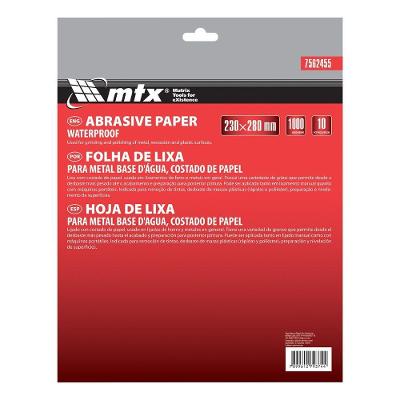 Folha de Lixa para Metal 7562455 Grão P1000 230x280mm Vermelho Kit 10 Unidades Mtx