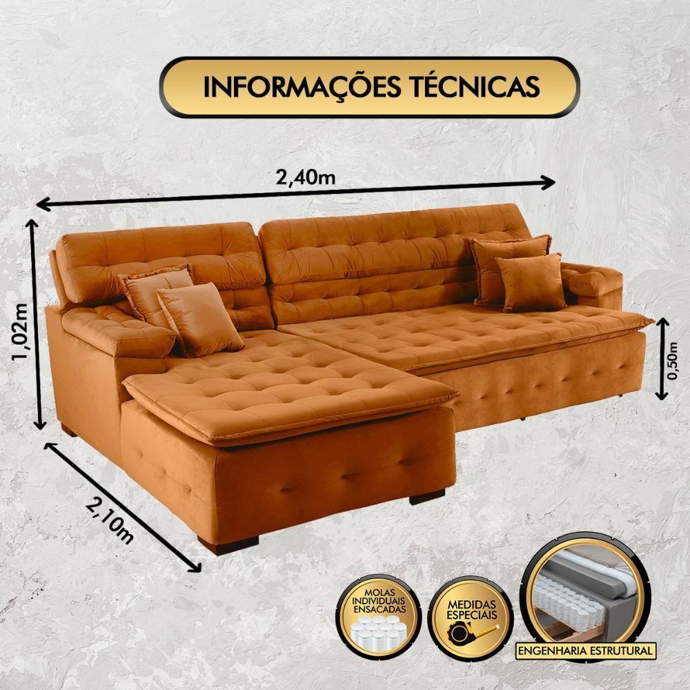 Sofá Orlando 2.40x2.10m Com Chaise, Retrátil E Reclinável - Terra - 3
