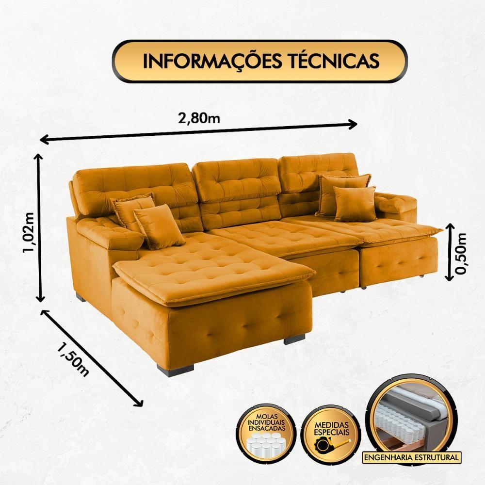 Sofá Orlando 2.80x1.50m Com Chaise, Retrátil E Reclinável - Terra - 6