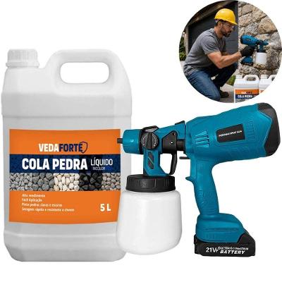 Kit Cola Pedra Incolor 5L com Pistola Pulverizadora 21V para Fixação de Solo Vedaforte