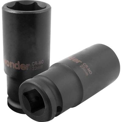 Soquete Sextavado Longo de Impacto 23mm 1-2 3061012023 Aço Cromo Molibdênio Preto Vonder