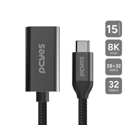 Cabo USB Tipo-C para HDMI Fêmea PUCM-15P 8K 60HZ HDR 32GBIT-S 7 Canais Áudio Preto Pcyes