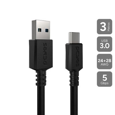 Cabo USB a 3.0 PUCAP3-3 Macho para USB Tipo-C 5GBPS 3 METROS Preto Pcyes