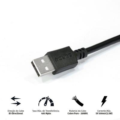 Cabo USB a 2.0 para Mini USB B 3M com Taxa de Transferência Até 480 MBPS Pcyes