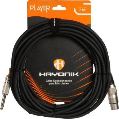 Cabo para Microfone Player XLR(F) X P10 7M com Blindagem 95% Contra Interferências Preto Hayonik