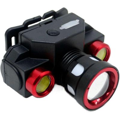 Lanterna de Cabeça Profissional Recarregável 3 Leds para Trilhas e Pesca Vermelho Plástico ABS