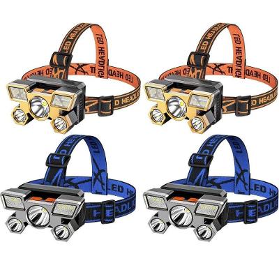 Lanterna de Cabeça Farol LED 5 Luzes 4 Modos à Prova D’água Recarregável Branco OEM