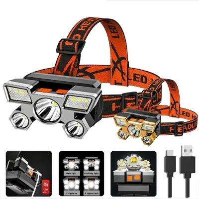 Lanterna de Cabeça 5 LED USB Recarregável com 4 Modos à Prova D'Água Cinza Dourado Preto OEM