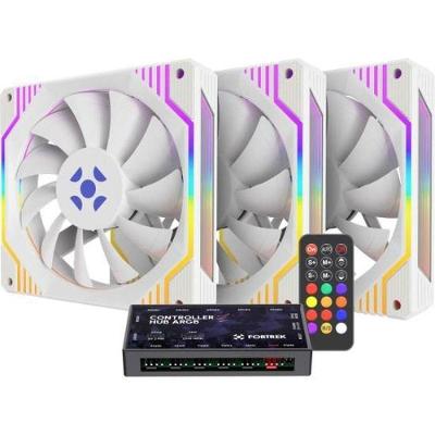 Kit Cooler Fan ARGB para PC Frosty Branco com Controladora C com Iluminação ARGB Vibrante Branco