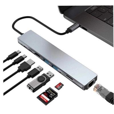 Hub USB Type-C 8 em 1 Adaptador 10GBPS com HDMI 4K, LAN, USB 3.0 e Leitor SD Cinza Exbom