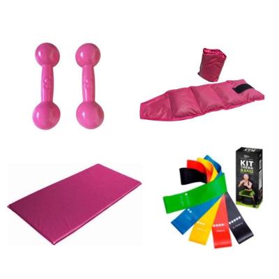 Kit Aeróbico em Casa para Fortalecimento com Halter 3 kg Caneleira 3 kg e Colchonete Rosa OEM