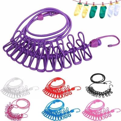 Varal de Corda Elástica Colorido para Roupas com 12 Clipes Portátil