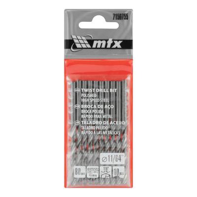 Broca para Metal Polida Hss 11-64'' Kit 10 Peças Aço Rápido para Metais Ferrosos e Bronze Mtx