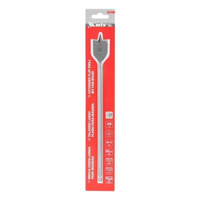 Broca Chata para Madeira Longa 30mm X 300mm 7040309 Aço 45 Vermelho para Perfuração Profunda Mtx