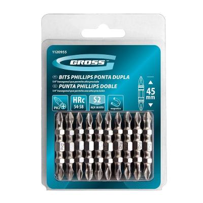 Bit Ponta Dupla PH2 45mm Aço Rápido Azul Kit 10 Unidades para Parafusadeira Gross