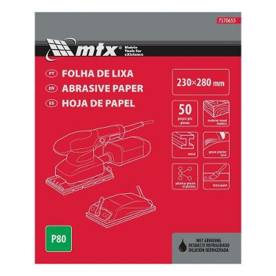 Folha de Lixa para Metal 7560655 Grão 80 230x280mm Vermelho Jogo 10 Unidades Mtx