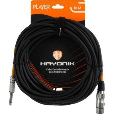 Cabo para Microfone Player XLR(F) X P10 10M Condutor em Cobre Blindado Preto Hayonik